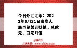 今日外匯匯率：2022年5月31日離岸人民幣兌美元貶值，兌歐元、日元升值