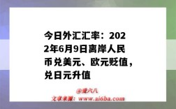 今日外匯匯率：2022年6月9日離岸人民幣兌美元、歐元貶值，兌日元升值