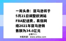 一周頭條：亞馬遜將于5月21日調整歐洲站FBA配送費，易佰網絡2021年亞馬遜銷售額為34.6億元