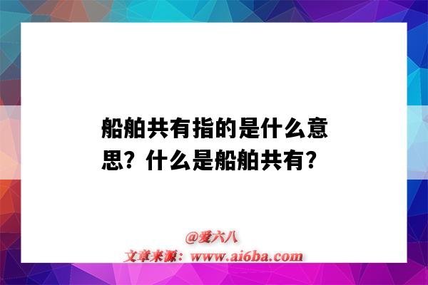 船舶共有指的是什么意思？什么是船舶共有？-圖1