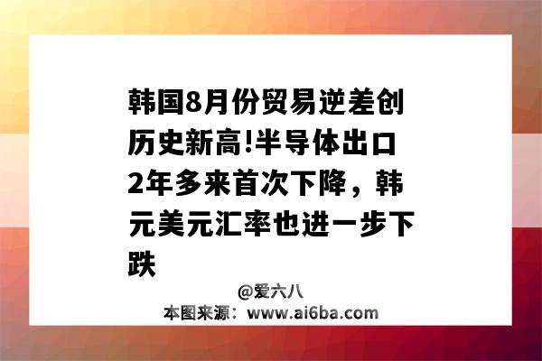 韓國8月份貿易逆差創歷史新高!半導體出口2年多來首次下降，韓元美元匯率也進一步下跌-圖1